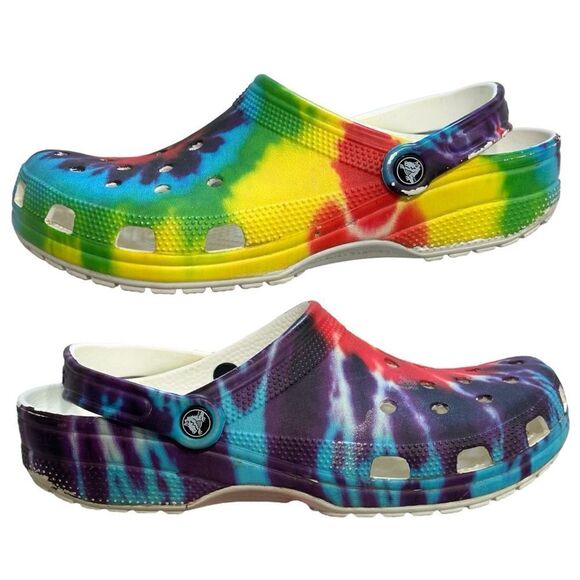 Crocs Classic Adult Rainbow Tye Dye Clogs Sandals Women Size 11 Men Size 9 - Picture 1 of 9